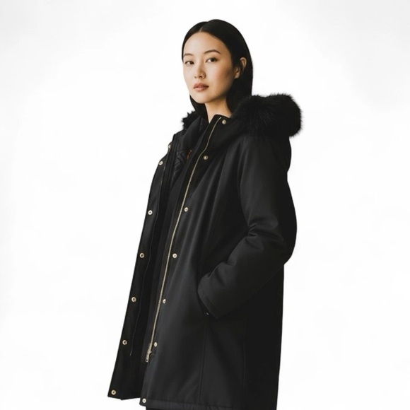 NWT Jason Wu Black Arctic Parka Coat Small Faux Fur Hood Jacket Button Zipper - Picture 1 of 9